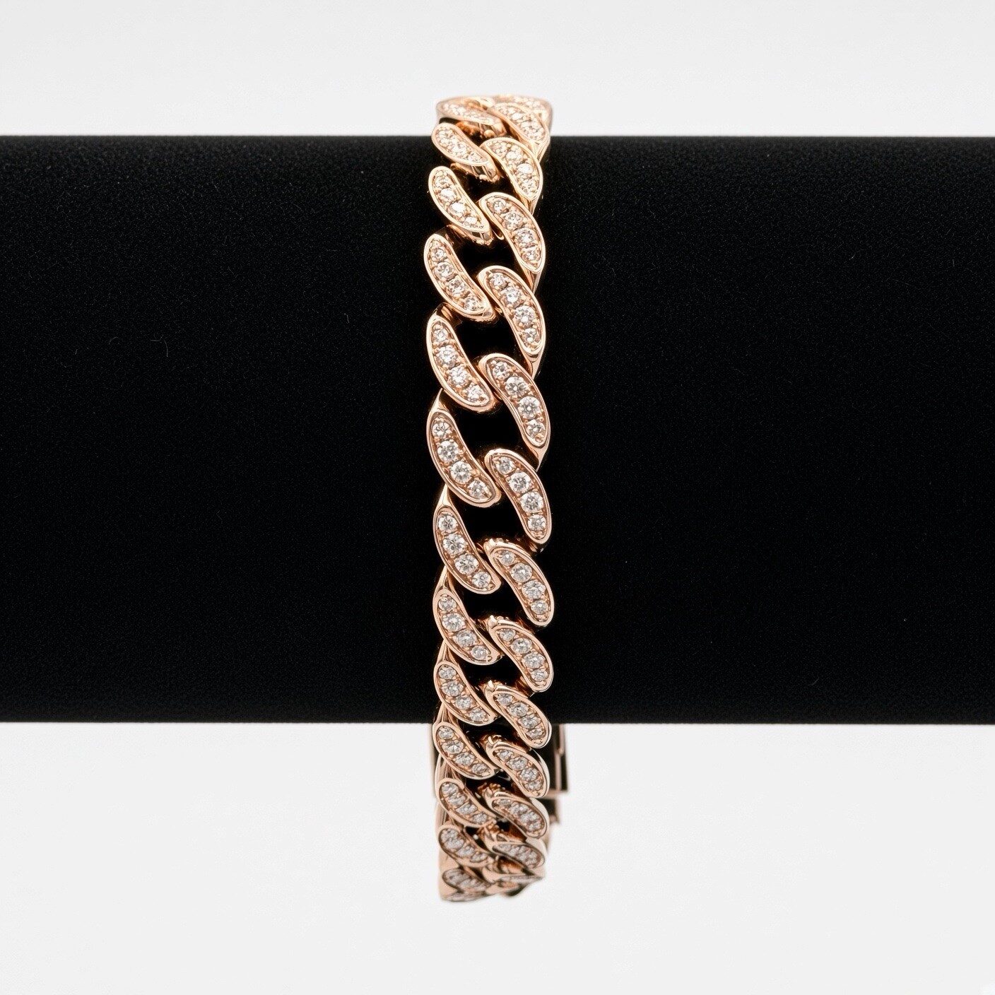 14k Rose Gold Diamond Cuban Bracelet — 4.00 ctw, 42.7 g — full view