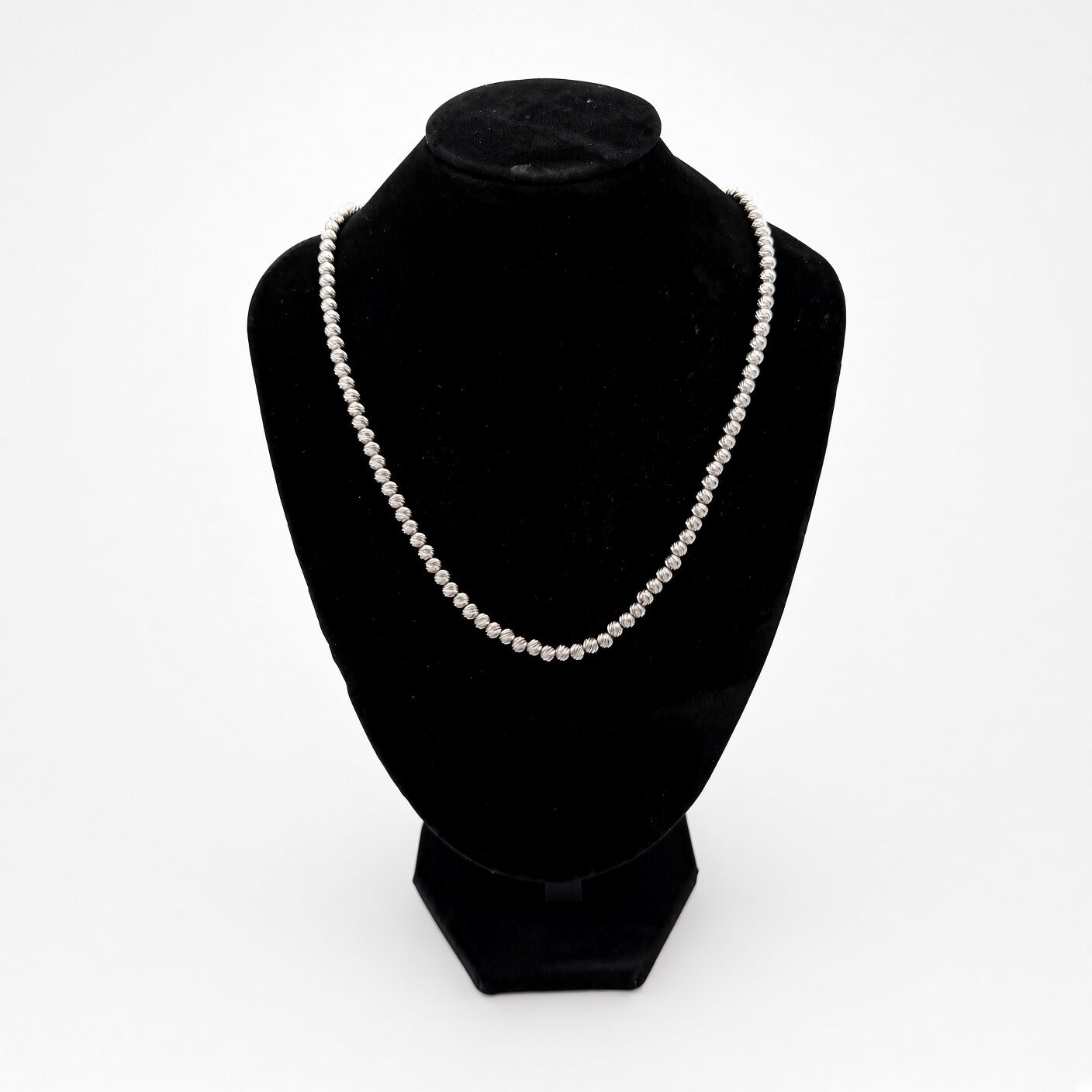 14k White Gold Diamond-Cut Ball Chain — 4.00 mm, 16 in — full view