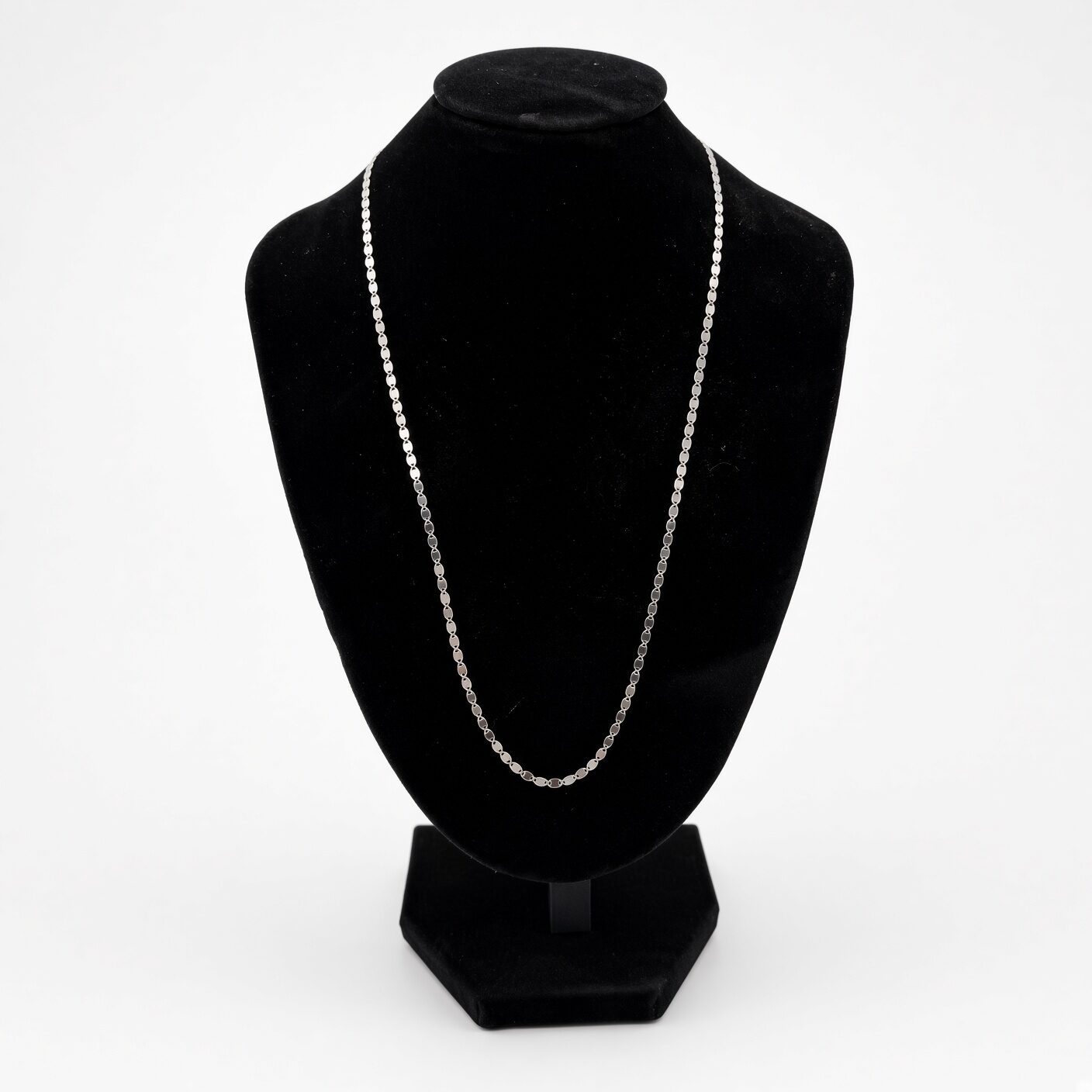 14k White Gold Mirror Link Chain — 2.00 mm, 18 in — full view