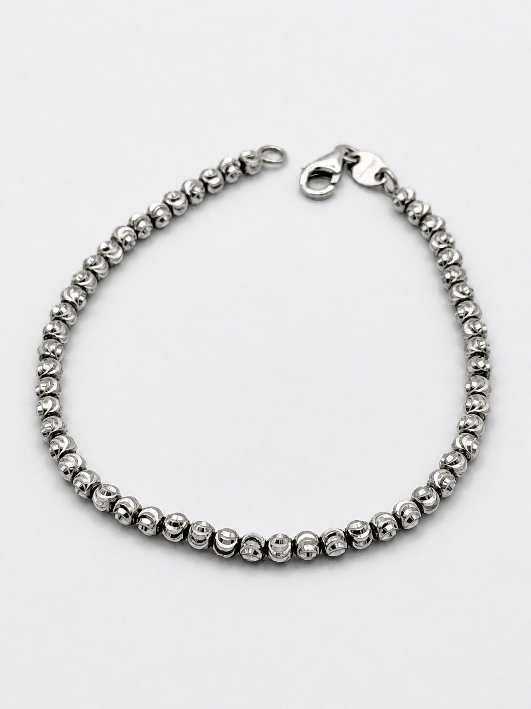 14k White Gold Moon-Cut Bead Bracelet — 2.85 mm, 7 in — full view