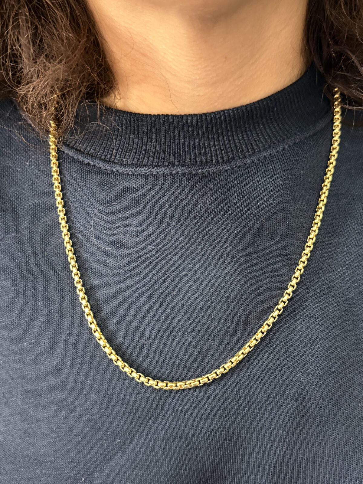 14k Yellow Gold Box Chain Necklace — 22 inch, 31.8 g — full view