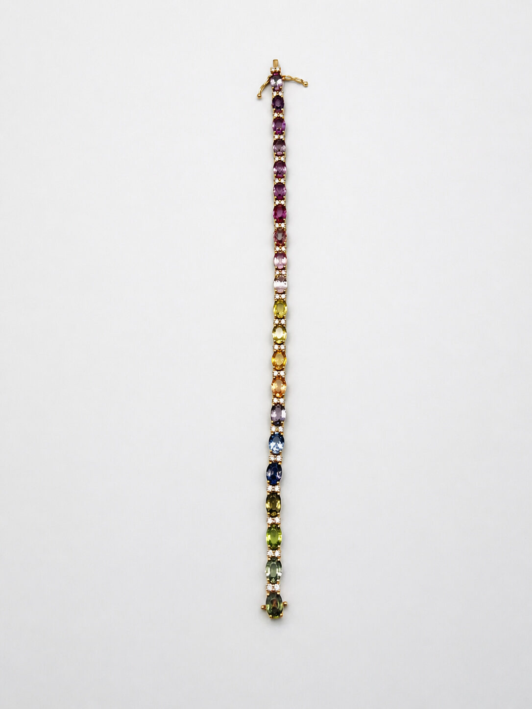 14k Yellow Gold Multi-Color Sapphire & Diamond Rainbow Tennis Bracelet — full view