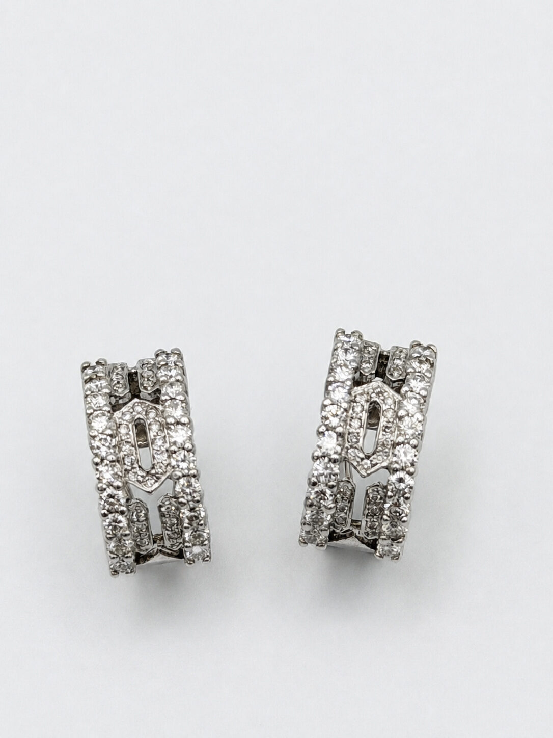18k White Gold Diamond Open-Design Earrings — 1.50 ctw — full view