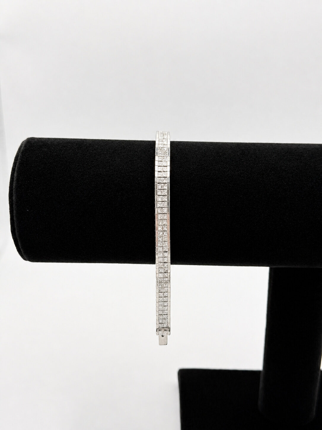 18k White Gold Princess Cut Diamond Tennis Bracelet — 8.00 ctw, Two Row — full view