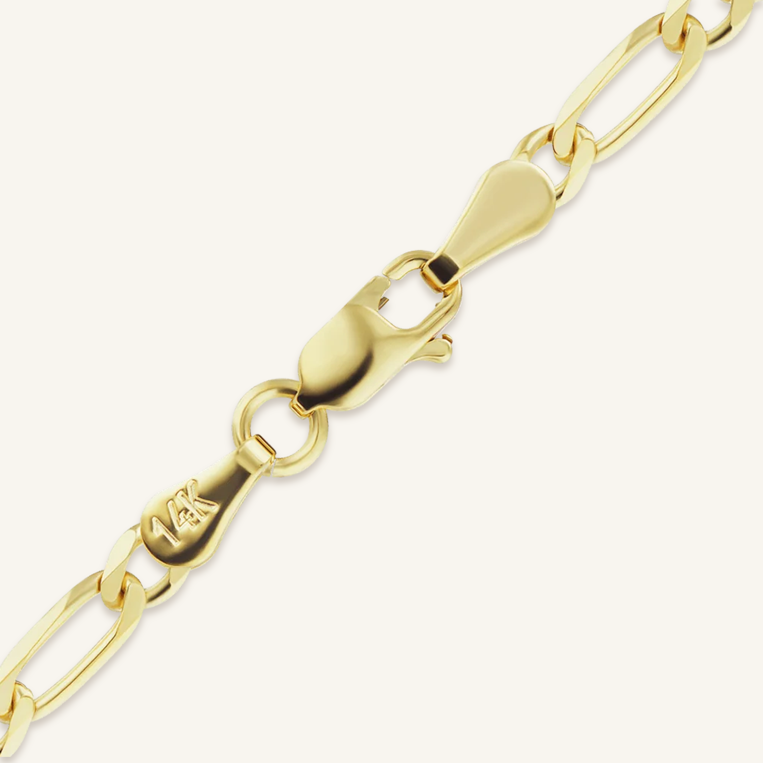 Solid 14K Gold Figaro Chain, solid 14K yellow gold, shown in 3.8 mm