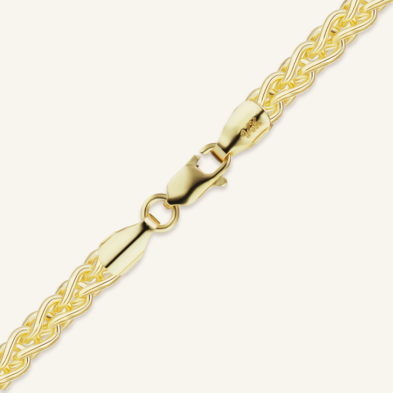 Solid 14K Gold Wheat Chain, solid 14K yellow gold, shown in 3.5 mm