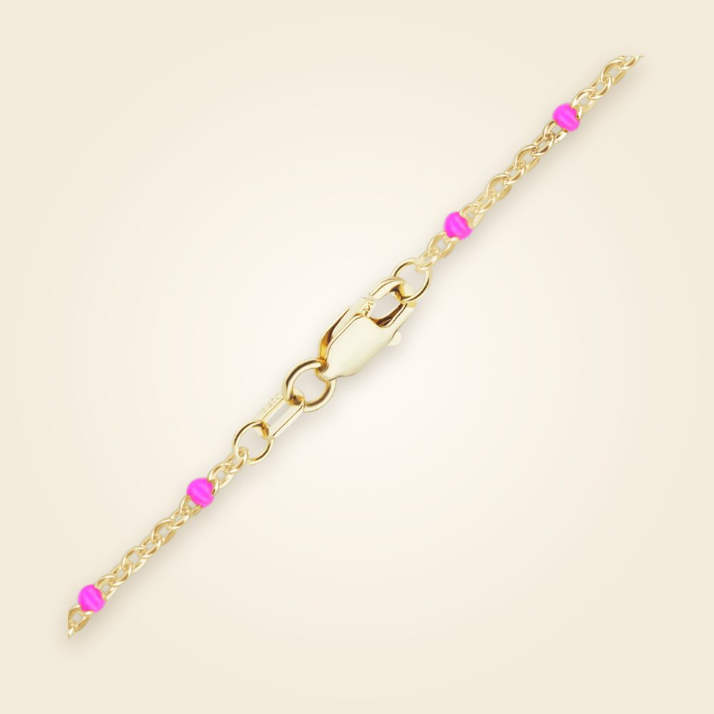 Cable Anklet with Pink Enamel Beads in 14K Yellow Gold (1.20 mm), shown in 14K Yellow Gold