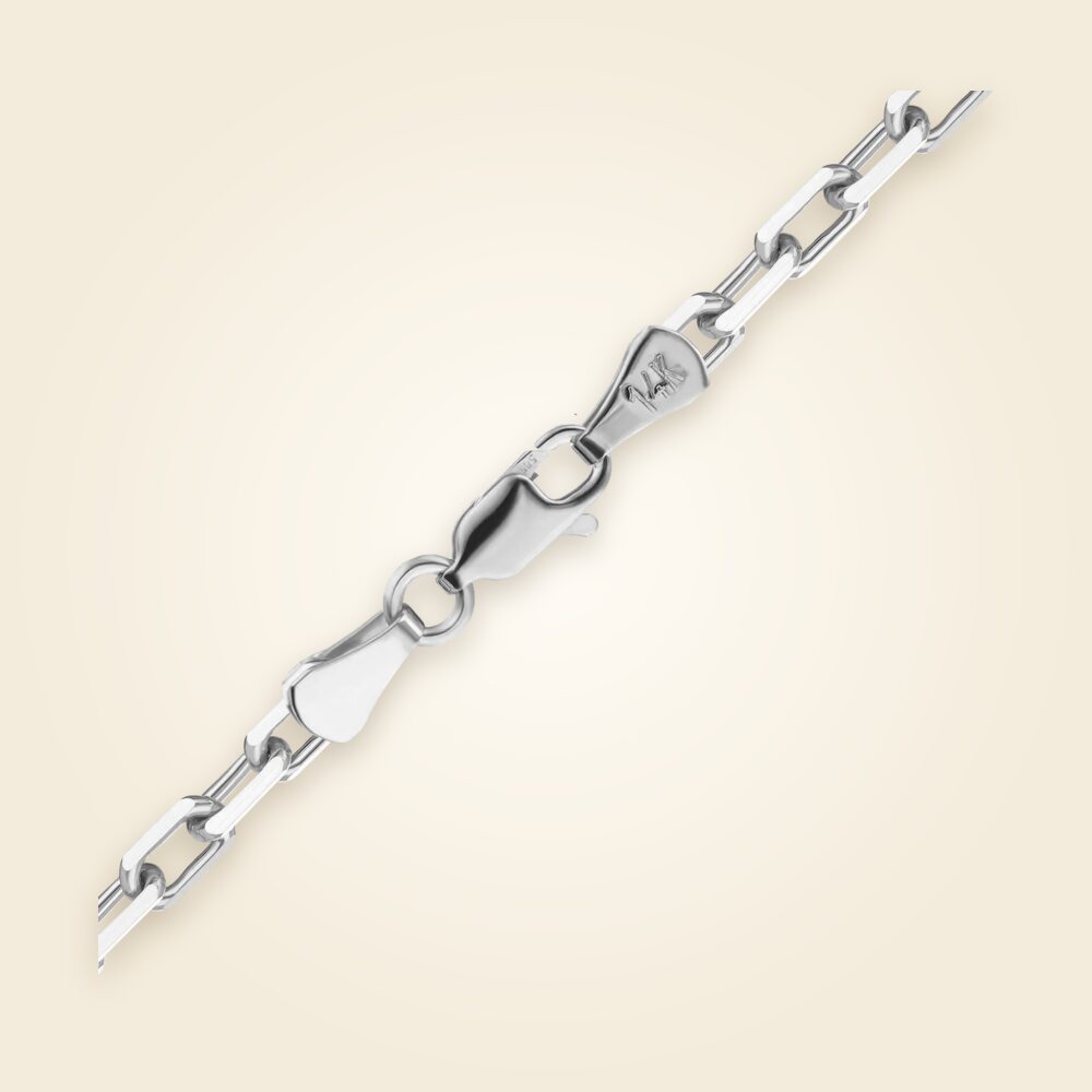Elongated Diamond Cut Cable Necklace in 14K White Gold (1.00 mm - 3.30 mm), shown in 14K White Gold