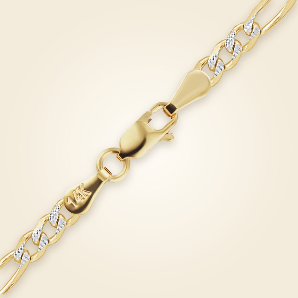 Classic Figaro Bracelet in 14K Two Tone Gold (1.80 mm - 3.00 mm), shown in 14K Two Tone Gold