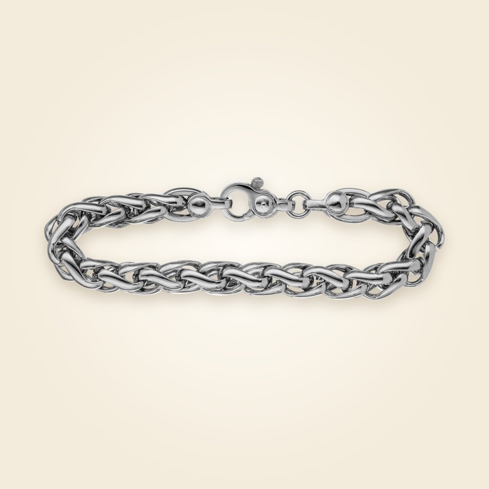 Men's Classic Wheat Bracelet in Sterling Silver Rhodium Finish (4.00 mm - 9.20 mm), shown in Sterling Silver