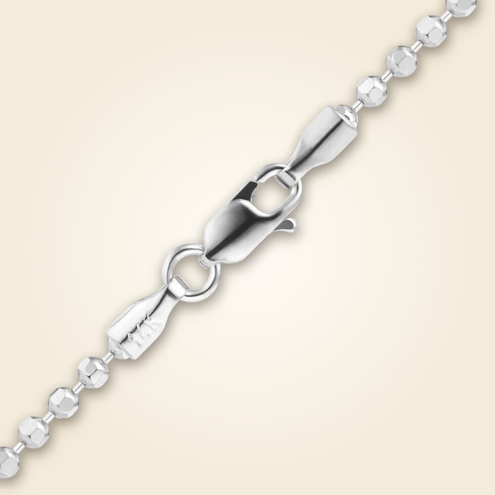 Diamond Cut Round Bead Bracelet in 14K White Gold (1.50 mm), shown in 14K White Gold