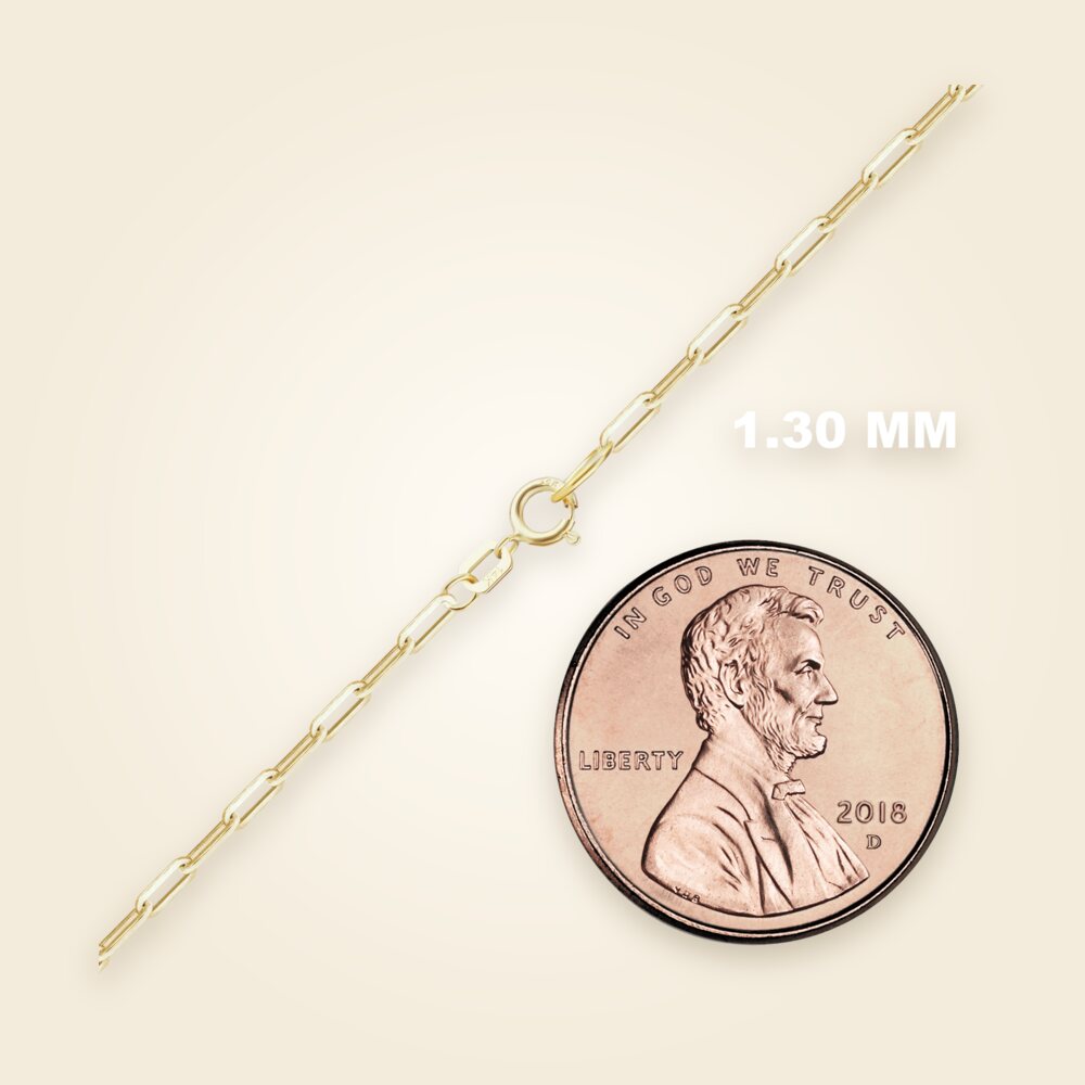 Elongated Flat Cable Anklet in 14K Yellow Gold (1.30 mm - 1.80 mm), shown in 14K Yellow Gold