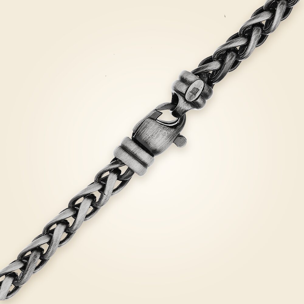 Wheat Necklace in Sterling Silver with Black Ruthenium Finish (4.00 mm - 5.60 mm), shown in Sterling Silver Black Ruthenium Finish