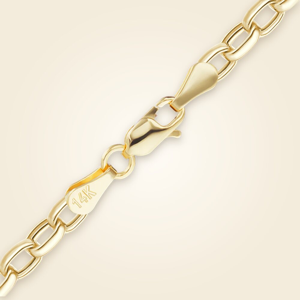 Semi-Solid Oval Rolo Anklet in 14K Yellow Gold (2.10 mm - 3.20 mm), shown in 14K Yellow Gold