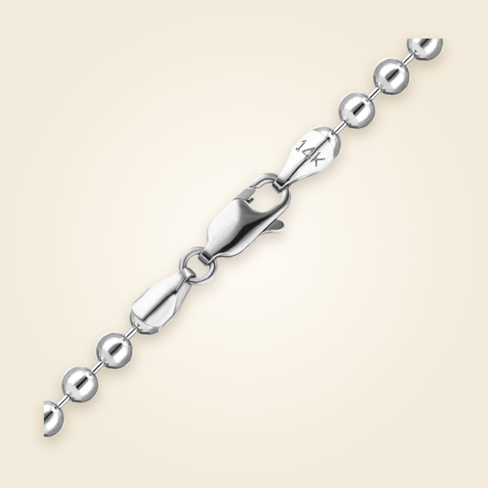 Round Bead Bracelet in 14K White Gold (1.50 mm - 2.00 mm), shown in 14K White Gold