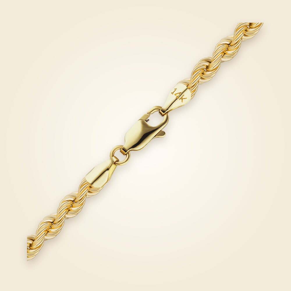 Handmade Solid Rope Bracelet in 14K Yellow Gold (2.20 mm - 12.60 mm), shown in 14K Yellow Gold
