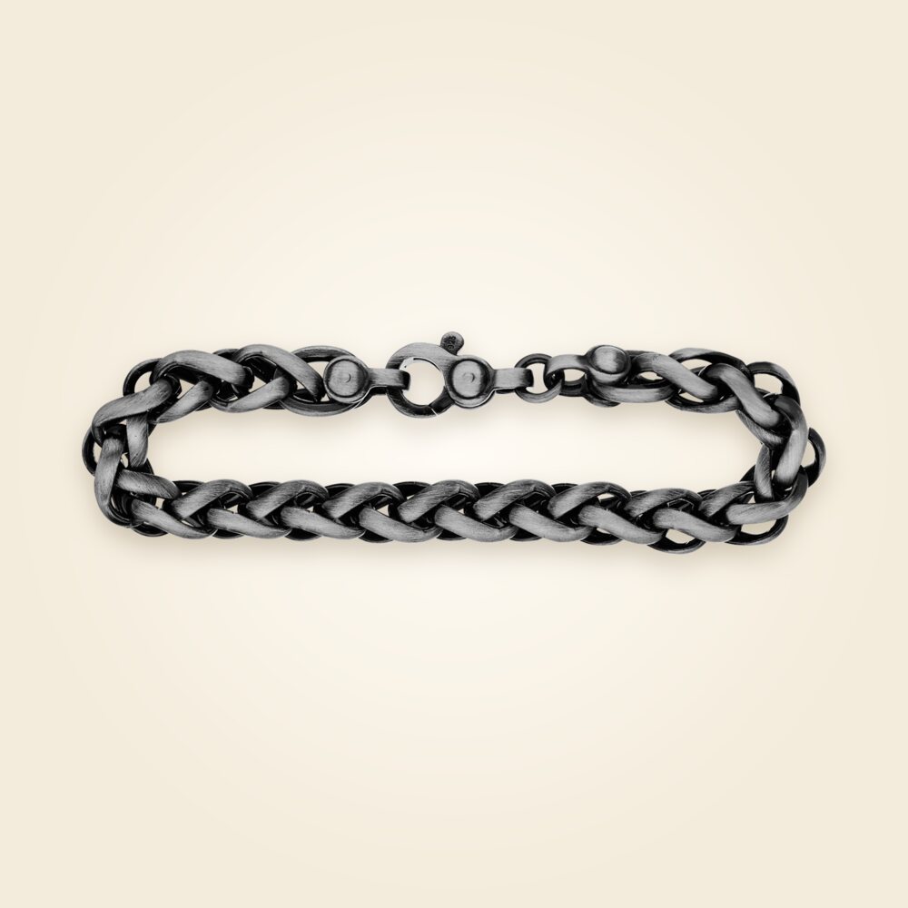 Men's Classic Wheat Bracelet in Sterling Silver Black Ruthenium Finish (4.00 mm - 9.20 mm), shown in Sterling Silver Black Ruthenium Finish