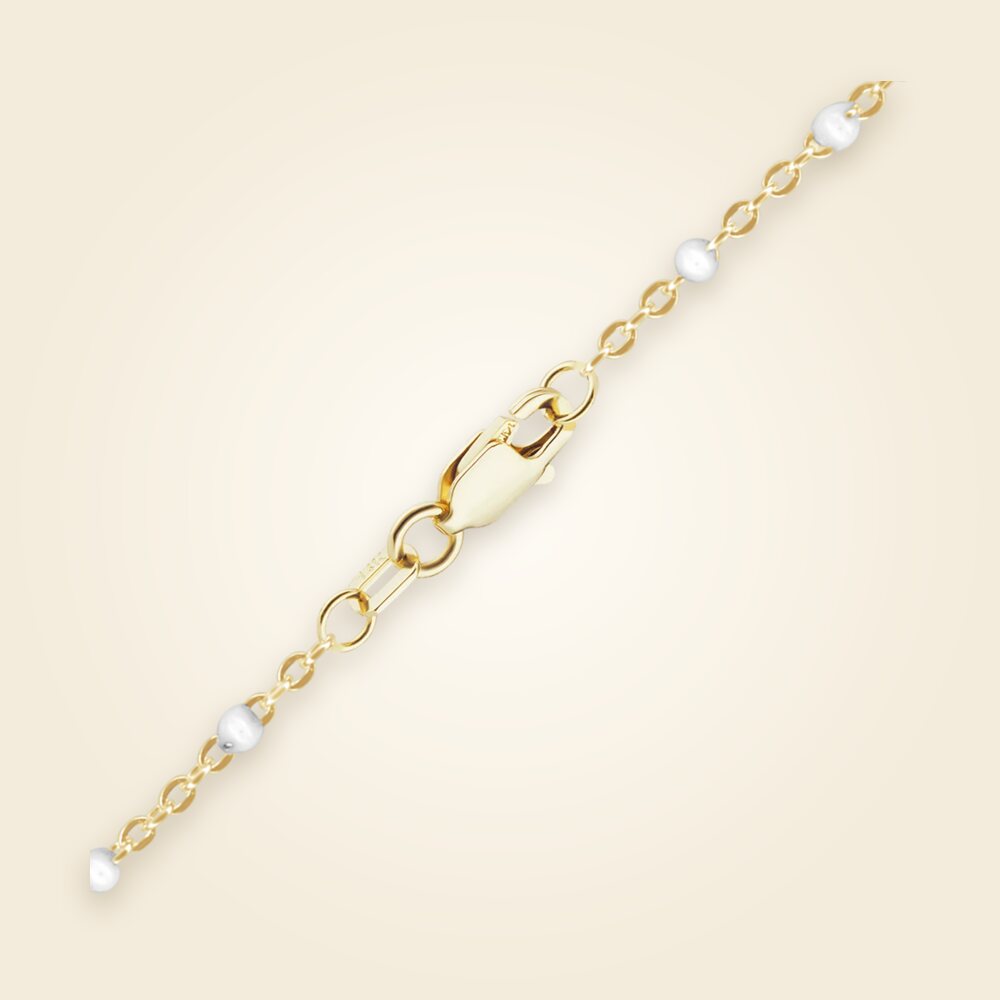 Cable Anklet with White Enamel Beads in 14K Yellow Gold (1.20 mm), shown in 14K Yellow Gold