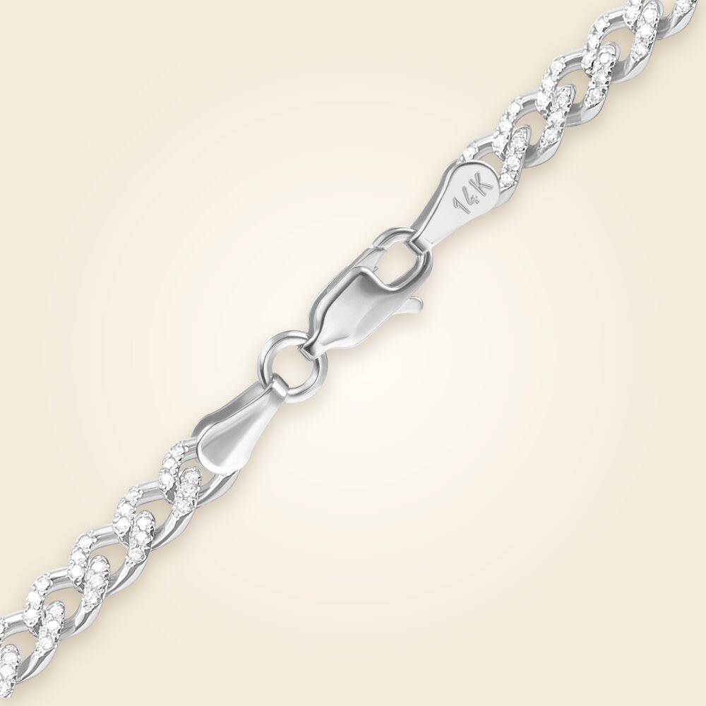 Classic Curb Bracelet with Pave Set Lab Grown Diamonds in 14K White Gold (4.20 mm - 5.20 mm), shown in 14K White Gold