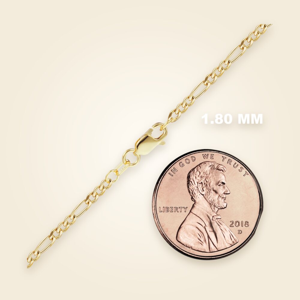 Classic Figaro Semi-Solid Necklace in 14K Yellow Gold (1.80 mm - 6.60 mm), shown in 14K Yellow Gold
