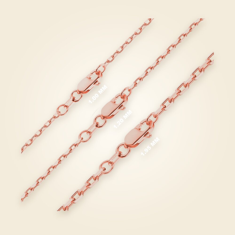 Elongated Diamond Cut Cable Necklace in 14K Pink Gold (1.00 mm - 1.95 mm), shown in 14K Pink Gold