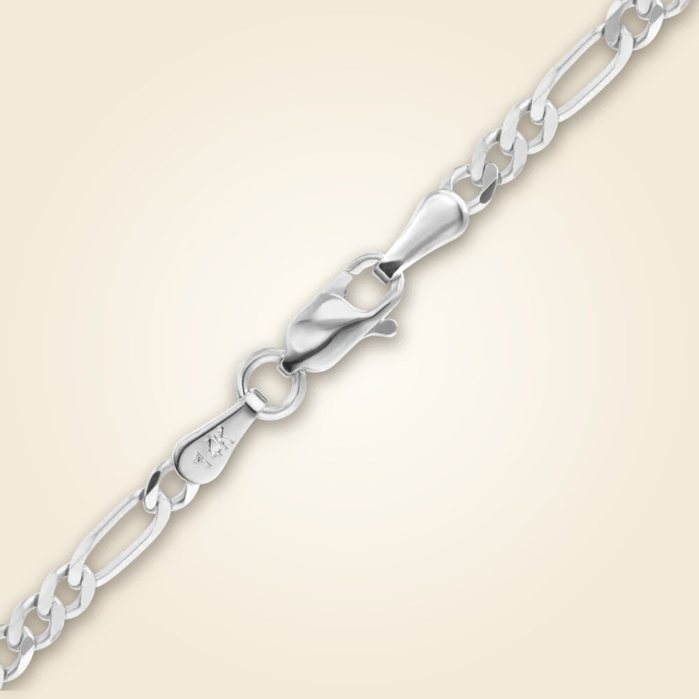 Classic Figaro Bracelet in 14K White Gold (1.50 mm - 2.25 mm), shown in 14K White Gold