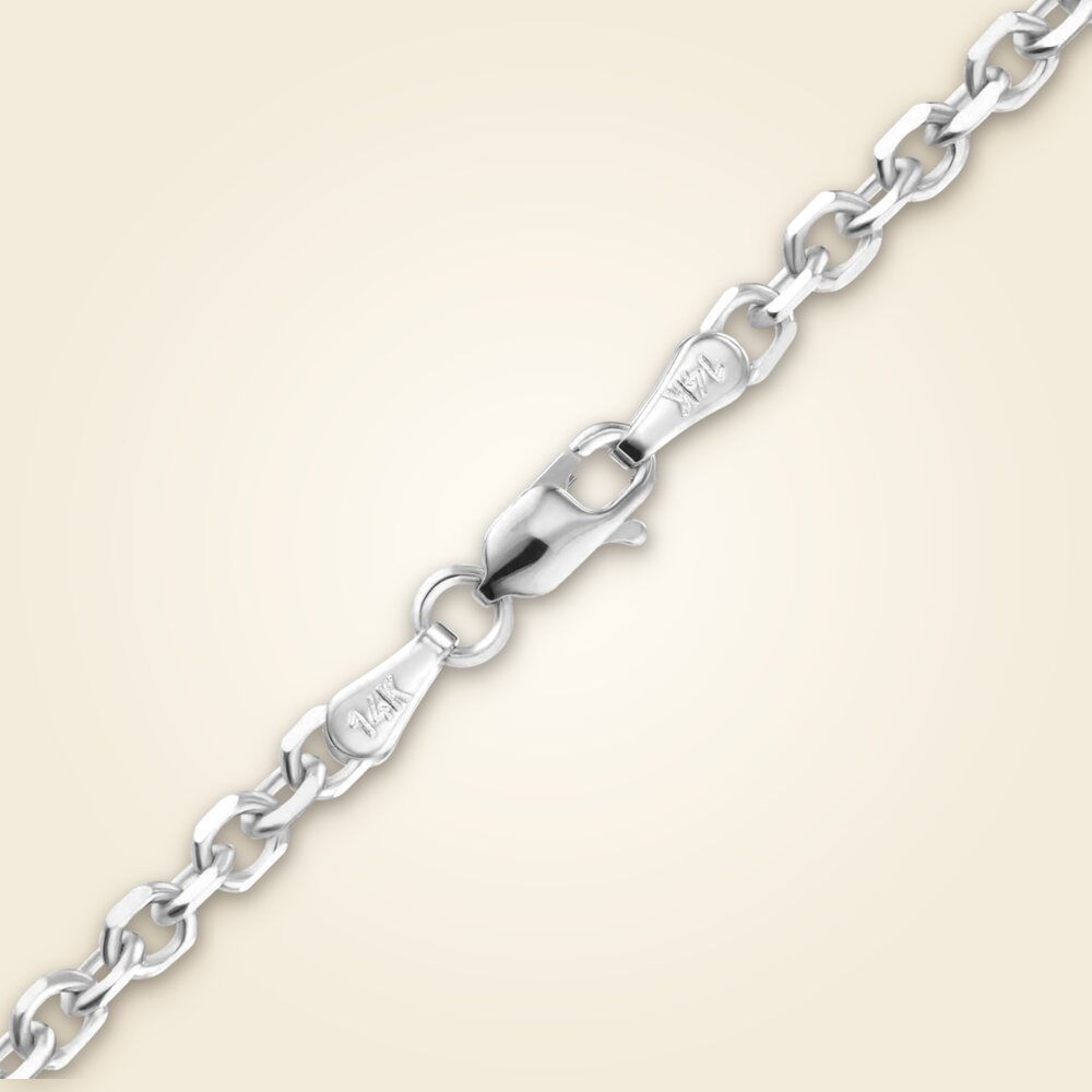 Diamond Cut Round Cable Necklace in 14K White Gold (1.05 mm - 2.20 mm), shown in 14K White Gold