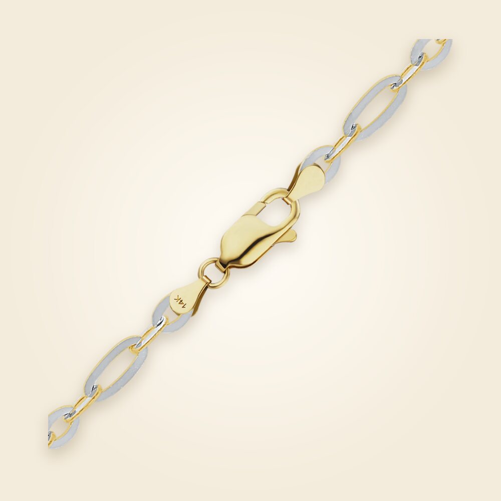 Diamond Cut Cable Figaro Necklace in 14K Two Tone Gold (1.60 mm - 2.50 mm), shown in 14K Two Tone Gold