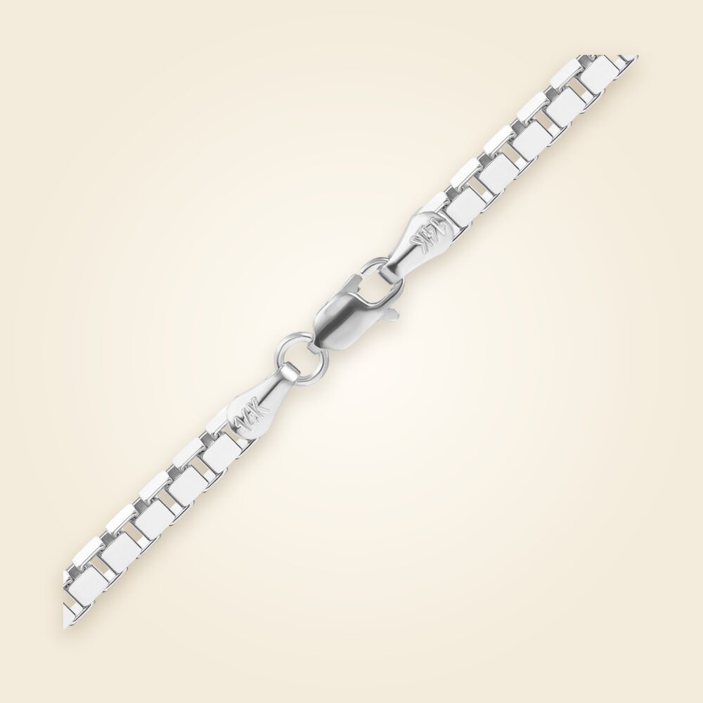 Venetian Box Bracelet in 14K White Gold (0.80 mm - 2.50 mm), shown in 14K White Gold