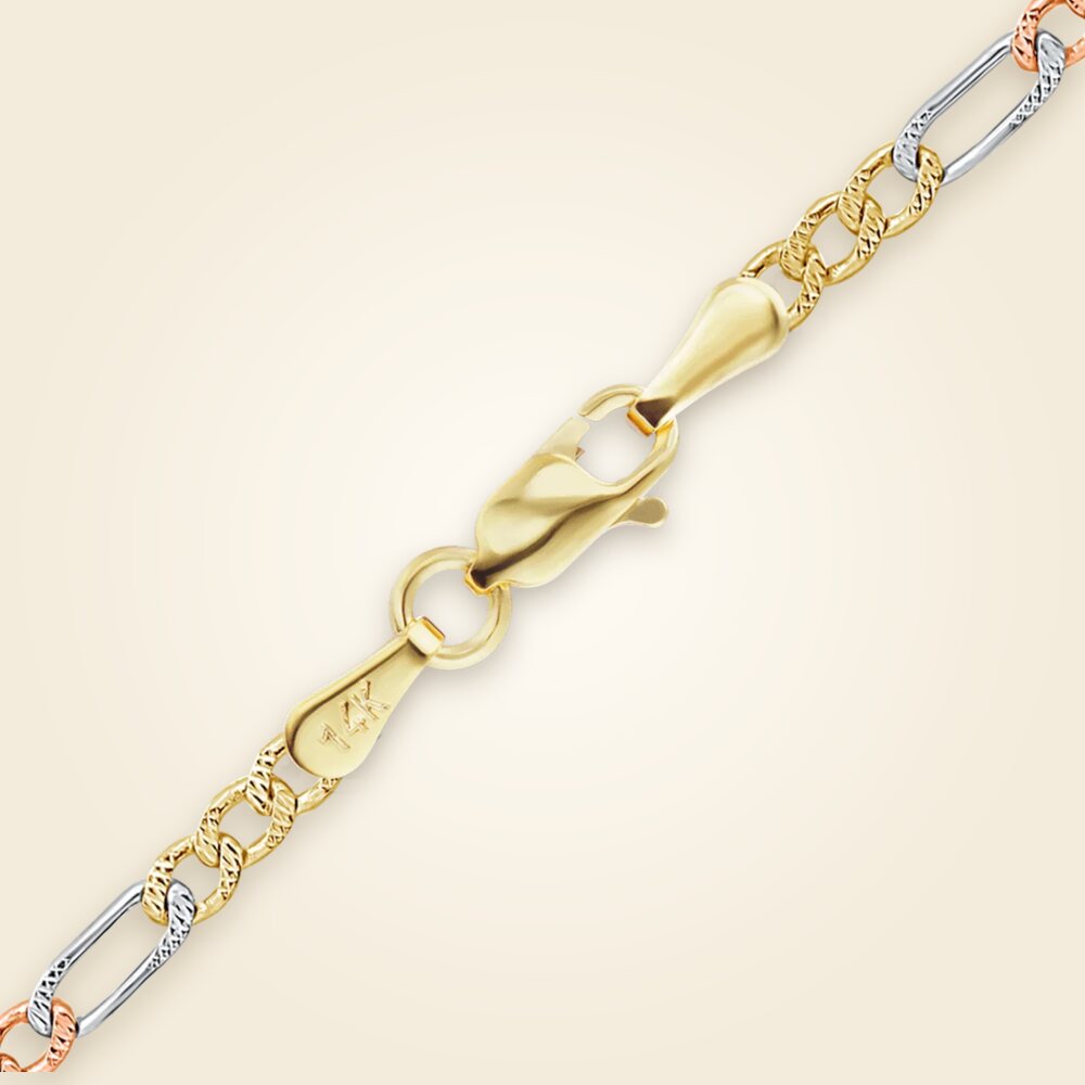 Classic Figaro Bracelet in 14K Tri-Color Gold (2.25 mm), shown in 14K Tri-Color Gold