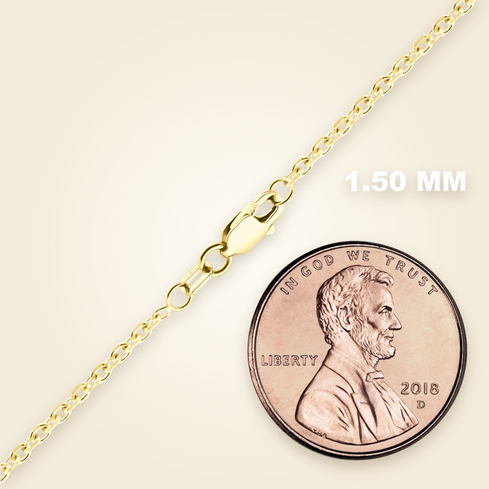 Diamond Cut Round Semi-Solid Cable Anklet in 14K Yellow Gold (1.50 mm - 3.80 mm), shown in 14K Yellow Gold