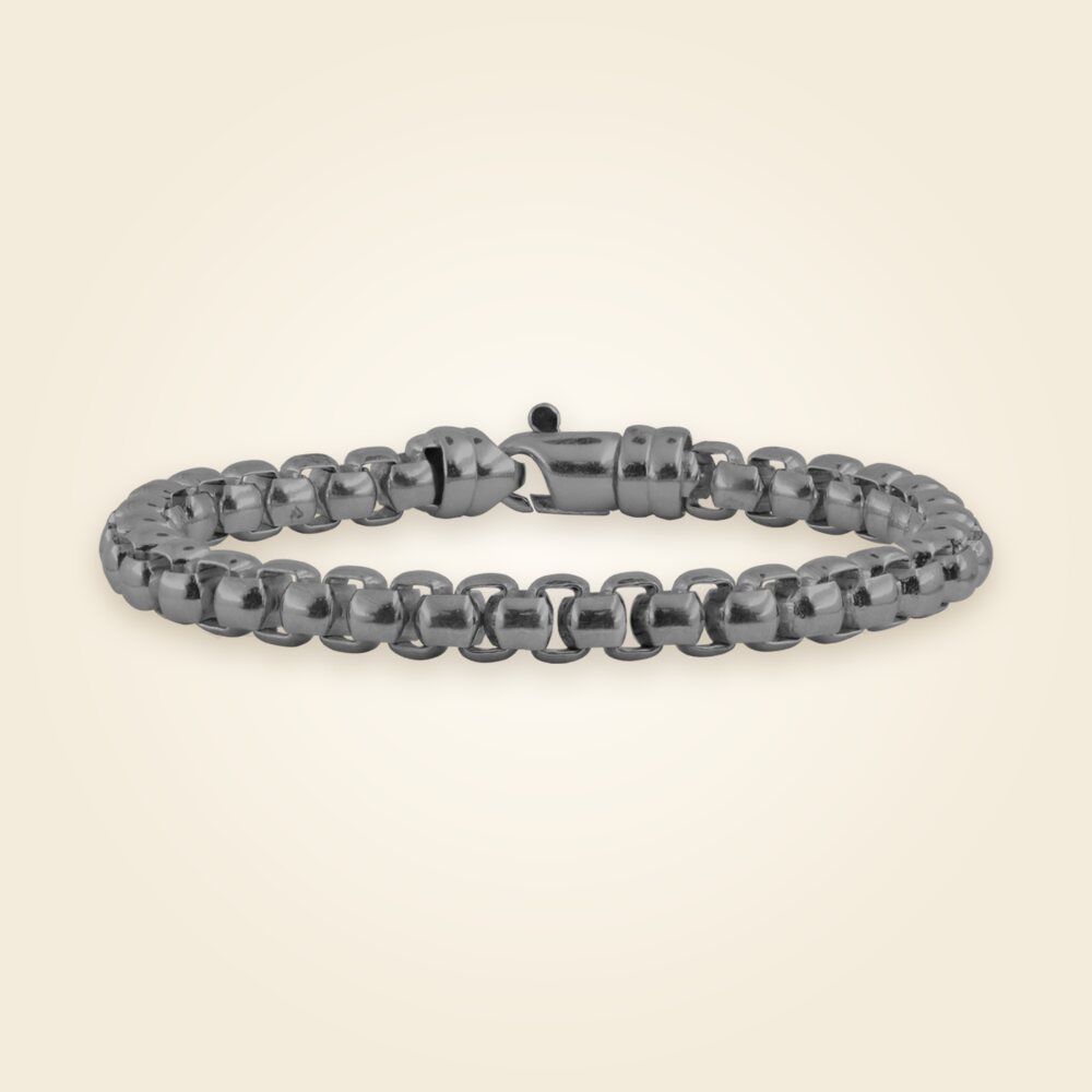 Men's Box Bracelet in Sterling Silver Black Ruthenium Finish (7.50 mm), shown in Sterling Silver Black Ruthenium Finish