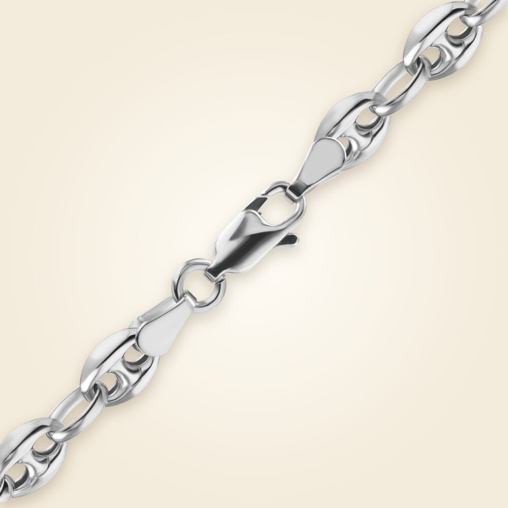 Classic Puffed Mariner Link Semi-Solid Necklace in Sterling Silver (4.50 mm - 8.00 mm), shown in Sterling Silver
