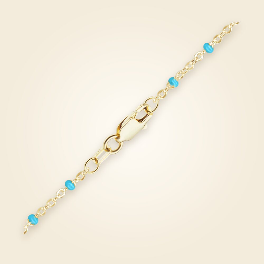 Cable Anklet with Teal Enamel Beads in 14K Yellow Gold (1.20 mm), shown in 14K Yellow Gold