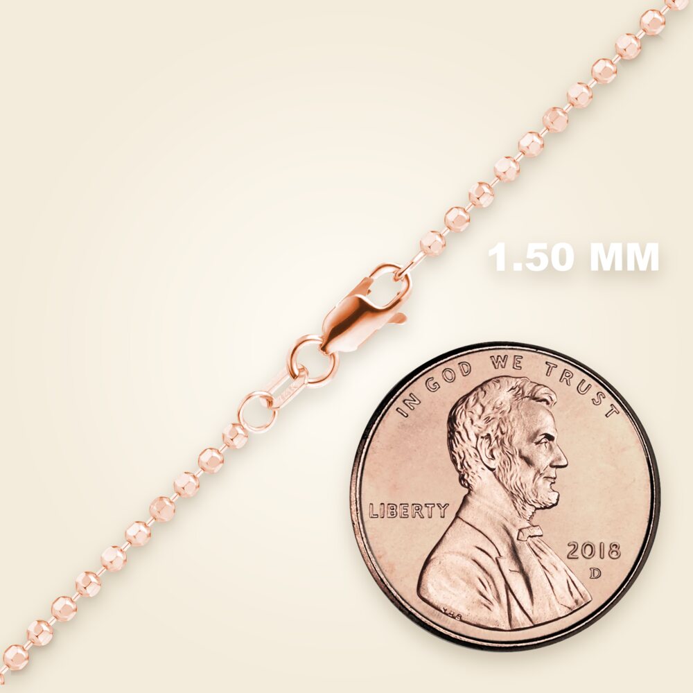 Diamond Cut Round Bead Bracelet in 14K Pink Gold (1.50 mm), shown in 14K Pink Gold