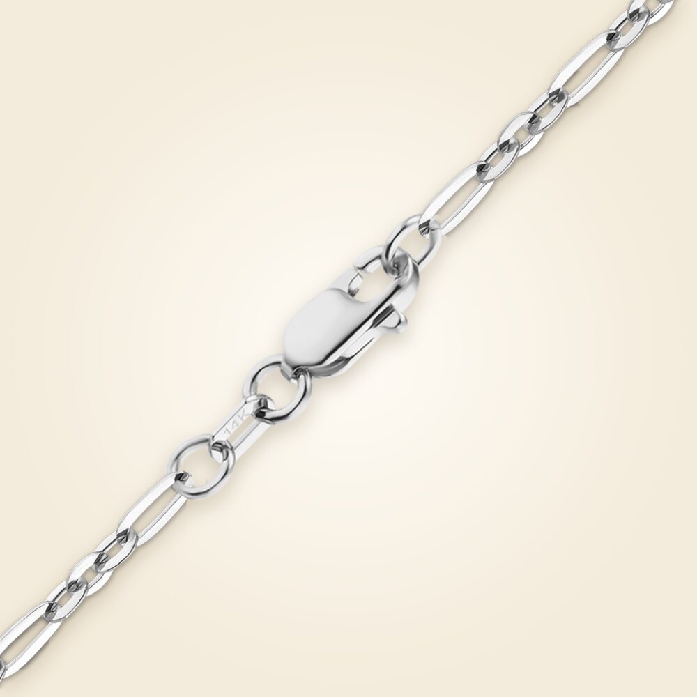 Diamond Cut Cable Figaro Necklace in 14K White Gold (1.60 mm), shown in 14K White Gold