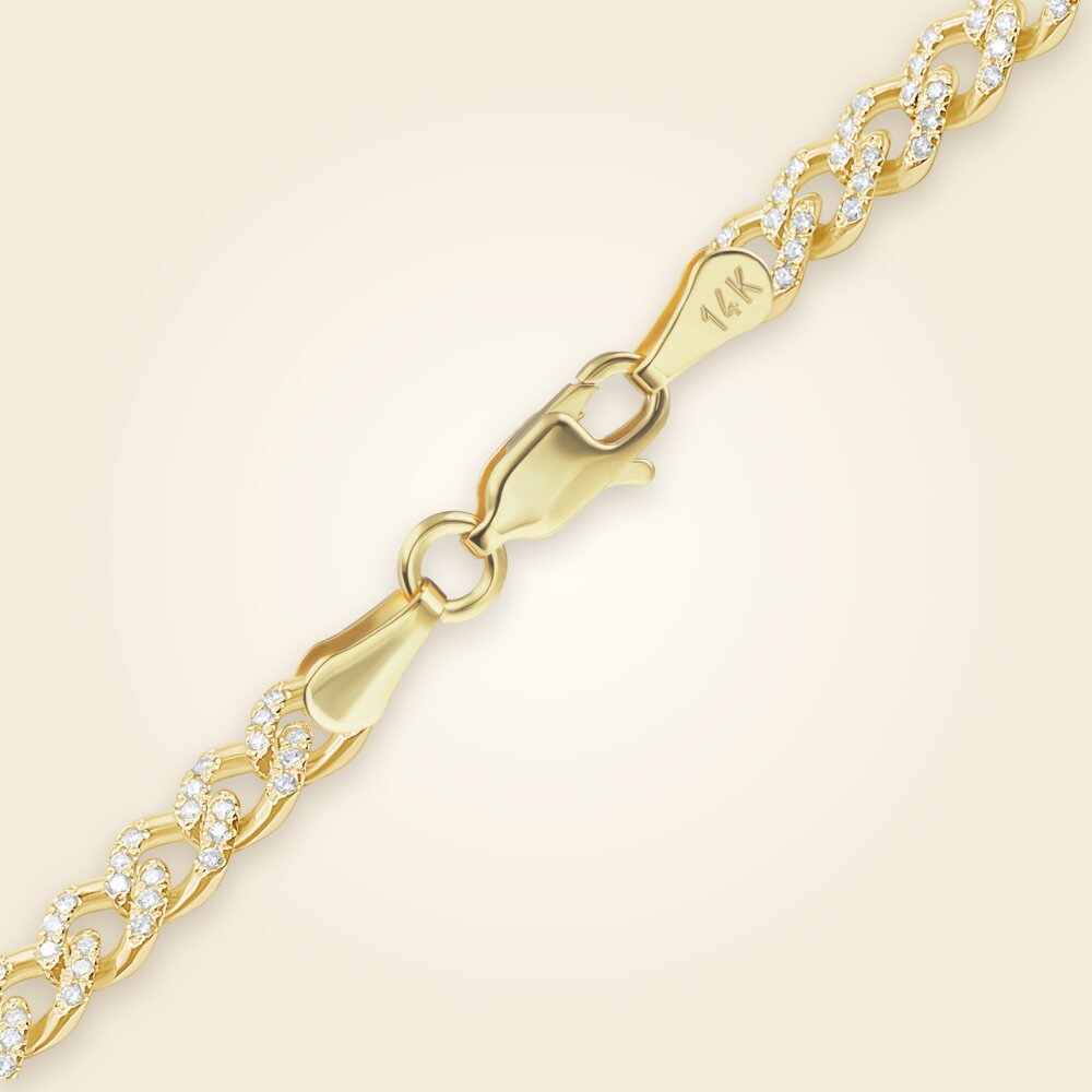 Classic Curb Bracelet with Pave Set Lab Grown Diamonds in 14K Yellow Gold (4.20 mm - 5.20 mm), shown in 14K Yellow Gold