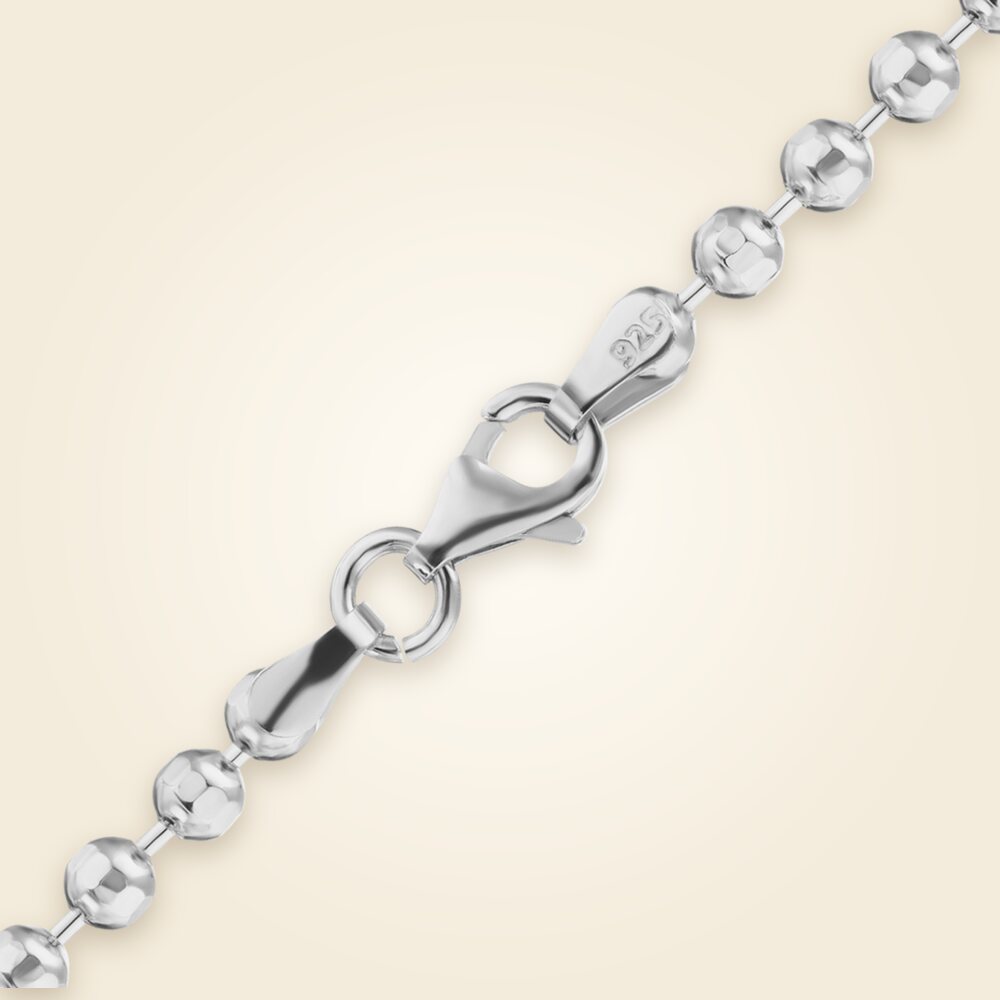 Diamond Cut Round Bead Necklace in Sterling Silver (1.00 mm - 5.00 mm), shown in Sterling Silver