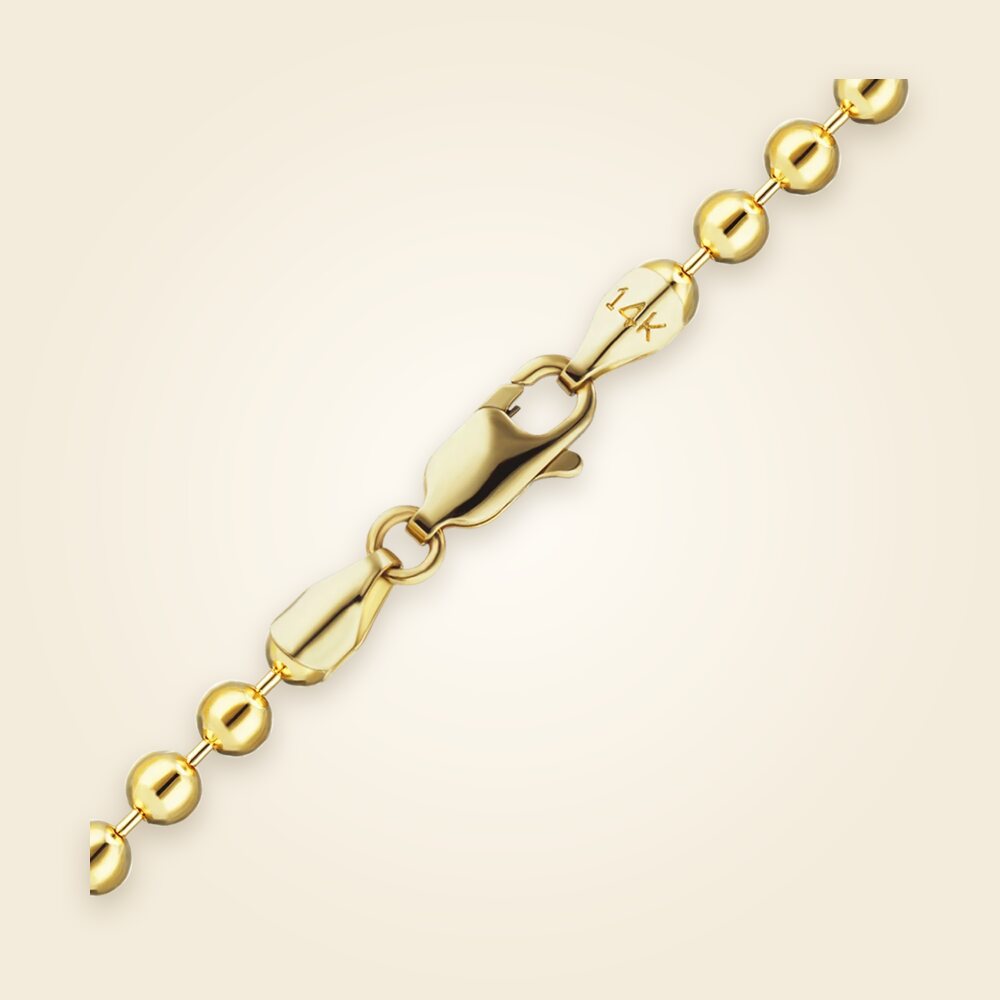 Round Bead Anklet in 14K Yellow Gold (1.00 mm - 4.00 mm), shown in 14K Yellow Gold