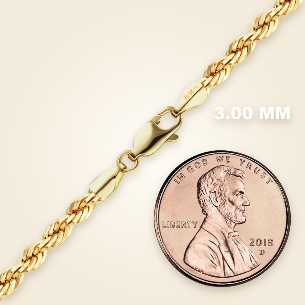 Handmade Solid Rope Bracelet in 14K Gold-Filled (3.00 - 4.00 mm), shown in Gold-Filled