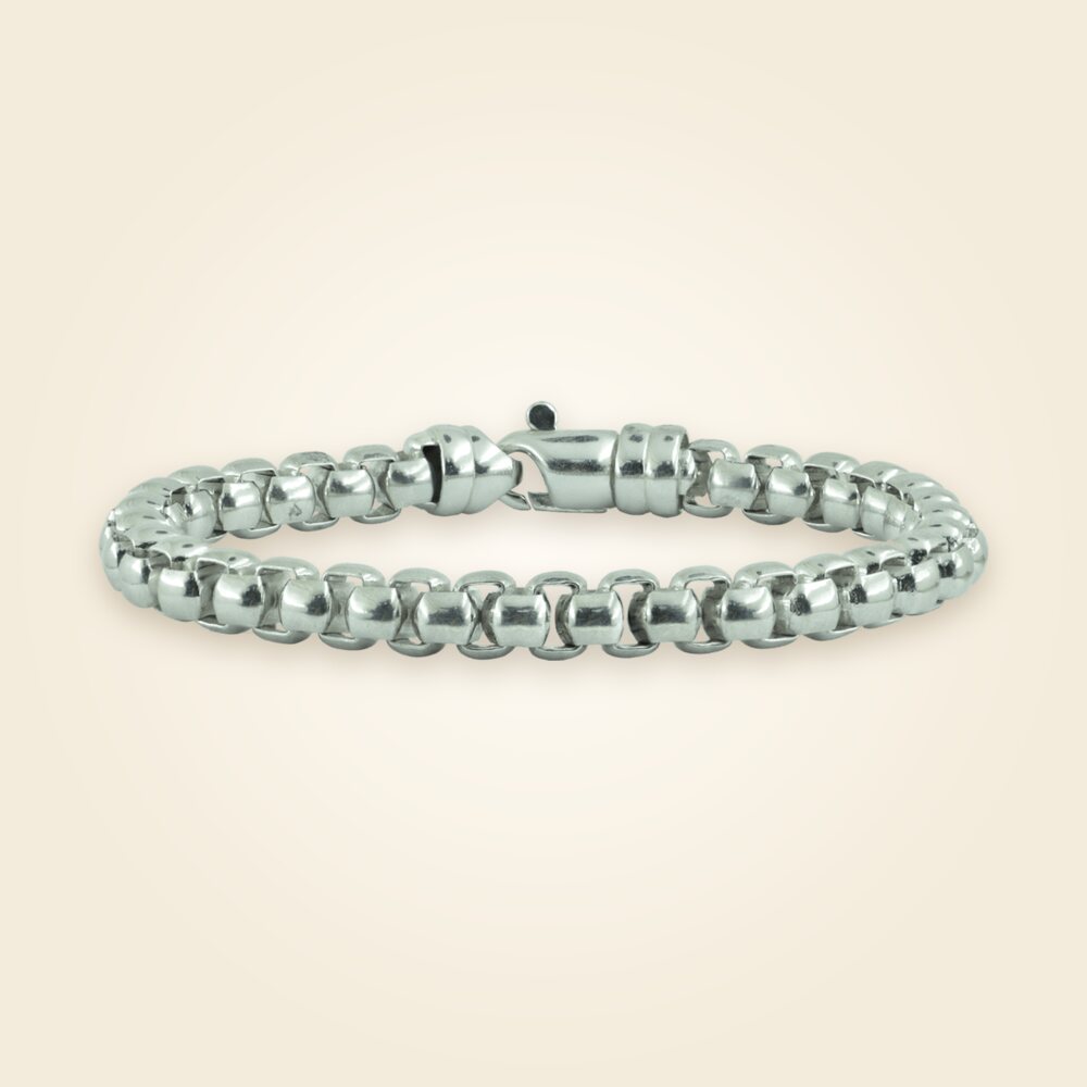 Men's Box Bracelet in Sterling Silver Rhodium Finish (7.50 mm), shown in Sterling Silver