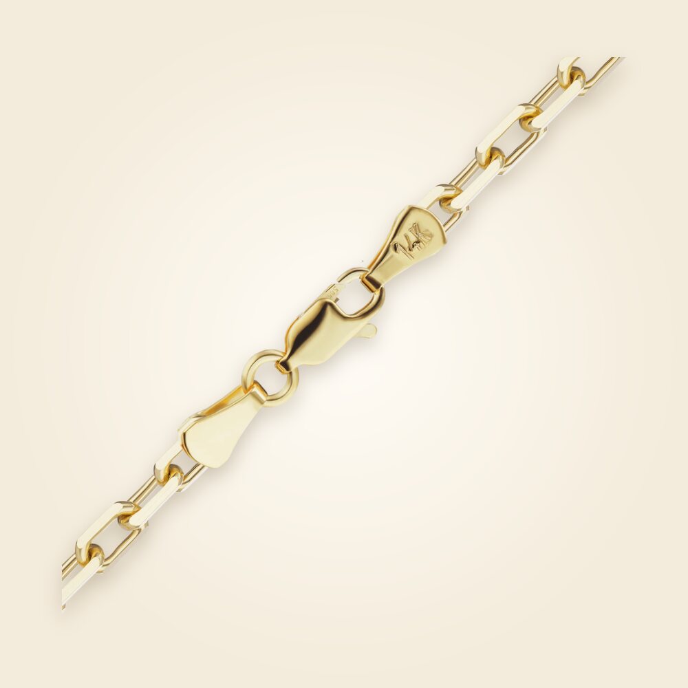 Elongated Diamond Cut Cable Anklet in 14K Yellow Gold (1.00 mm - 5.10 mm), shown in 14K Yellow Gold