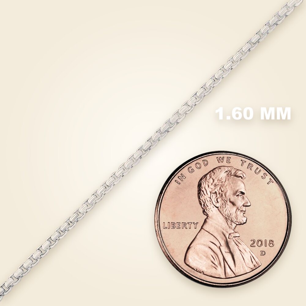 Bulk / Spooled Round Box Chain in Platinum (1.60 mm - 3.20 mm), shown in Platinum