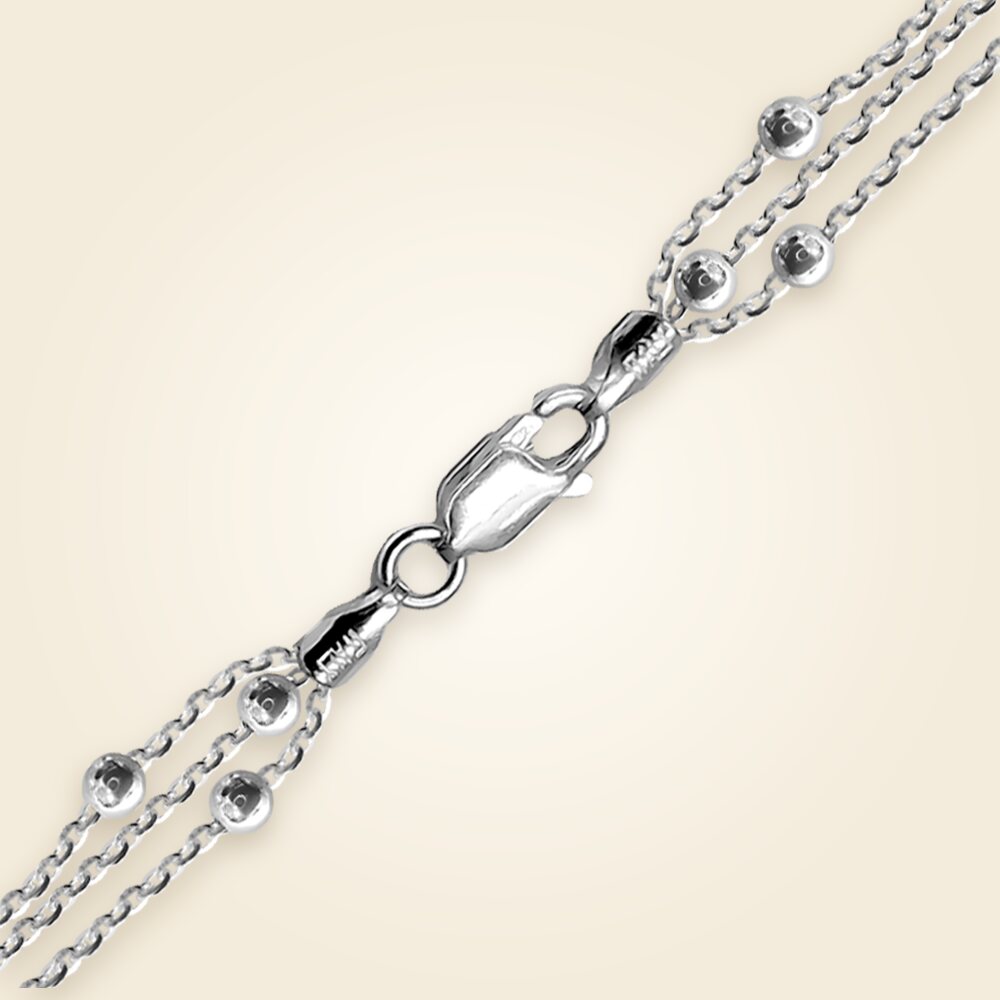 Hand Assembled Triple Strand Beaded Cable Finished Necklace in Sterling Silver (0.70 mm), shown in Sterling Silver