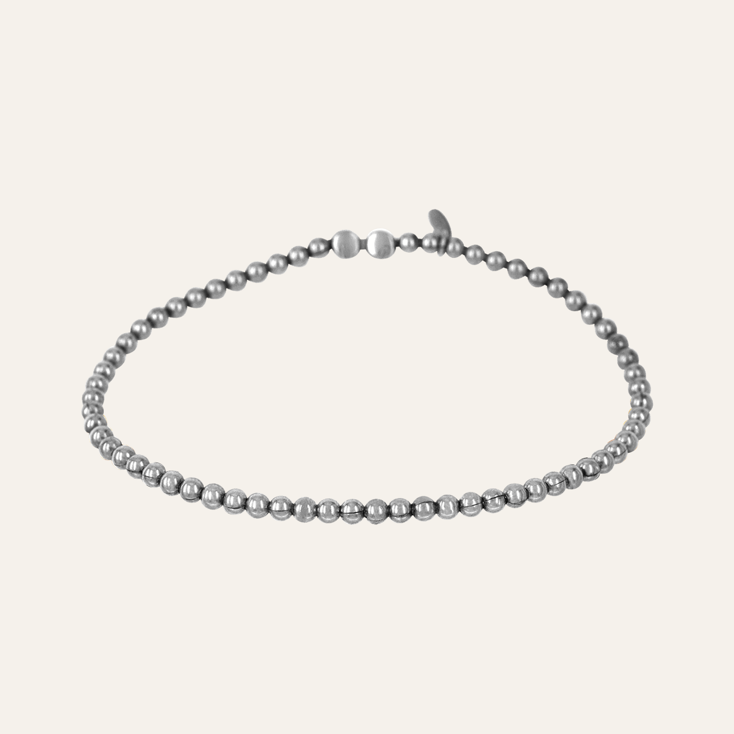 Shiny bead stretchable bracelet in black ruthenium finished sterling silver (B3028B)